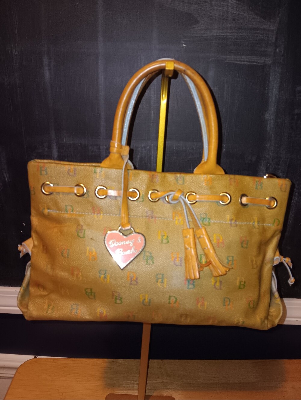 Dooney & Bourke Yellow Multicolor Logo Tote  Bag With Charm